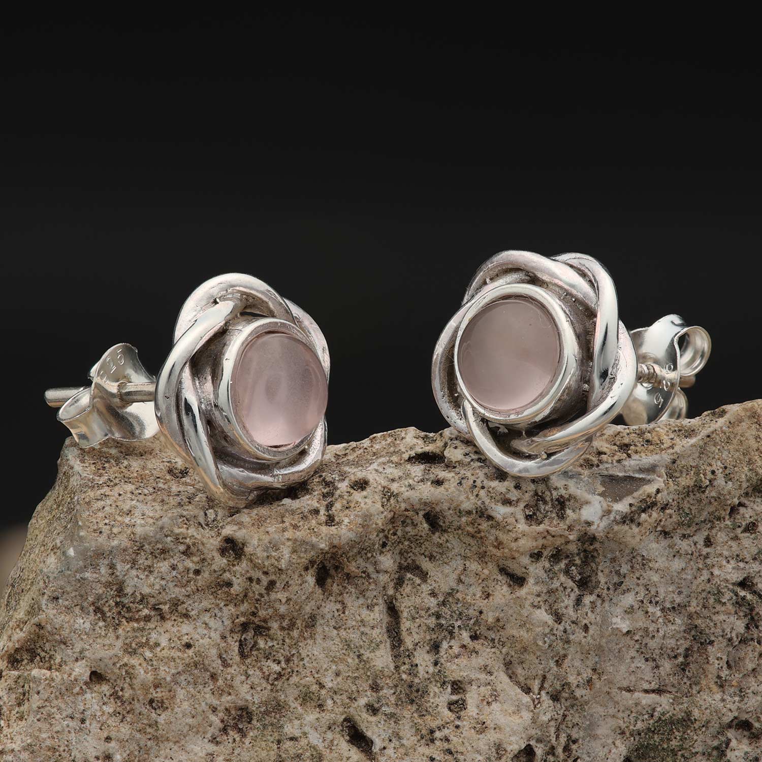 Ohrstecker Silber Rosenquarz Steinschmuck Damen Ohrschmuck