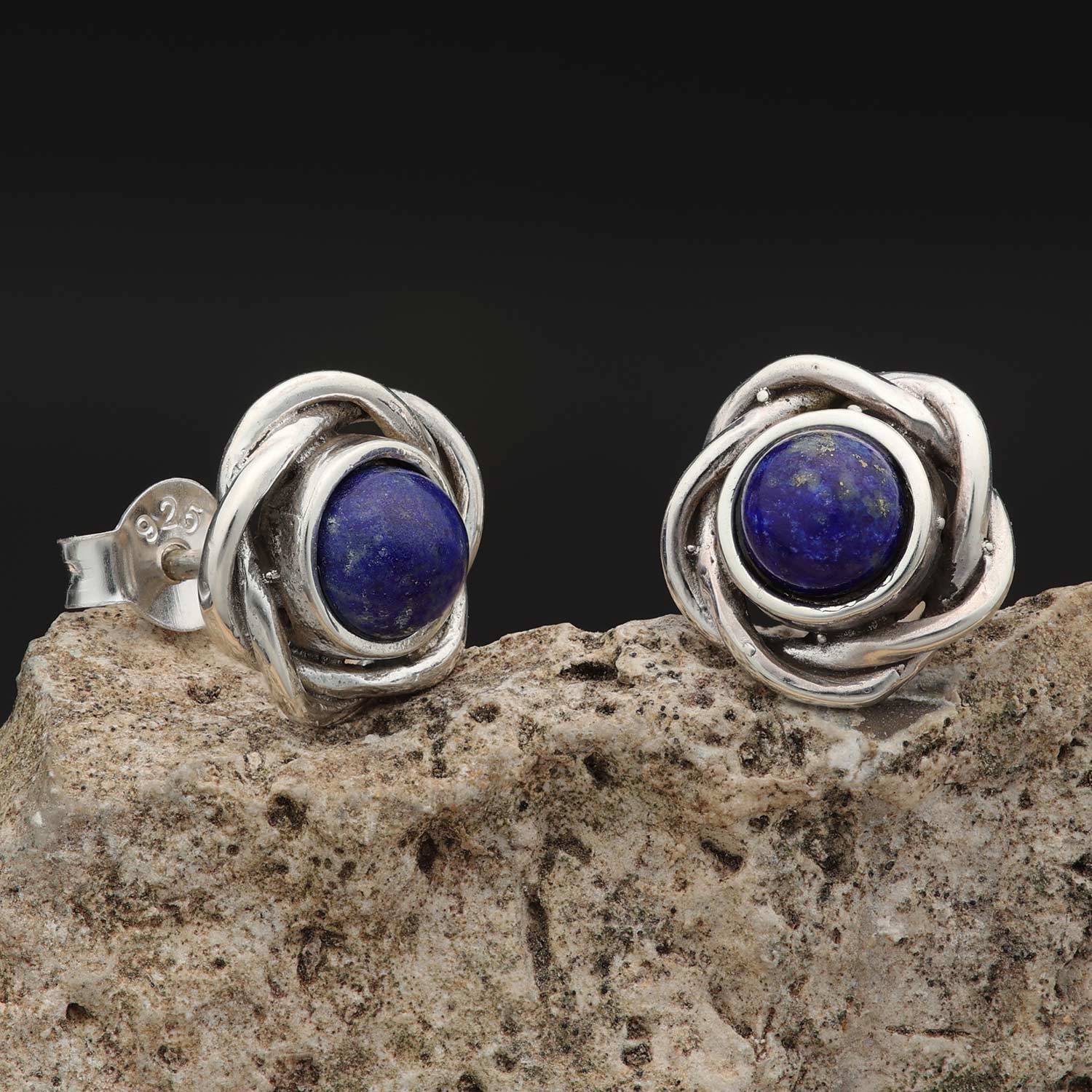Edle Lapislazuli Ohrringe 925 Silber eitloser Ohrschmuck