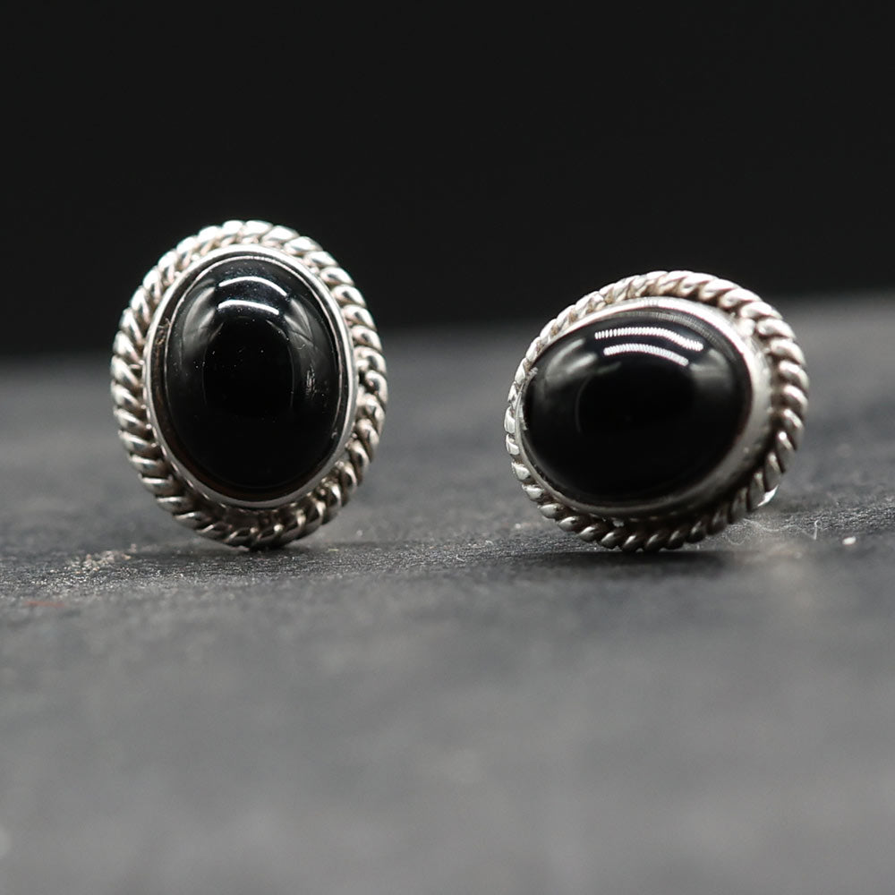 Schwarzer Onyx Ohrringe oval 925 Silber Edelstein Ohrstecker Damen ausgefallen günstig