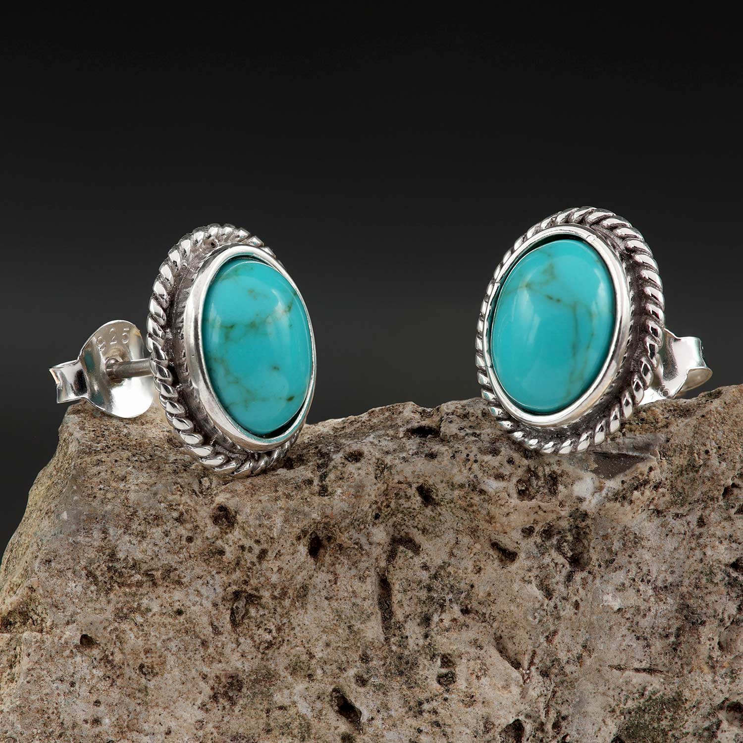 Ohrringe Türkis edler Damen Ohrring oval 925 Sterlingsilber