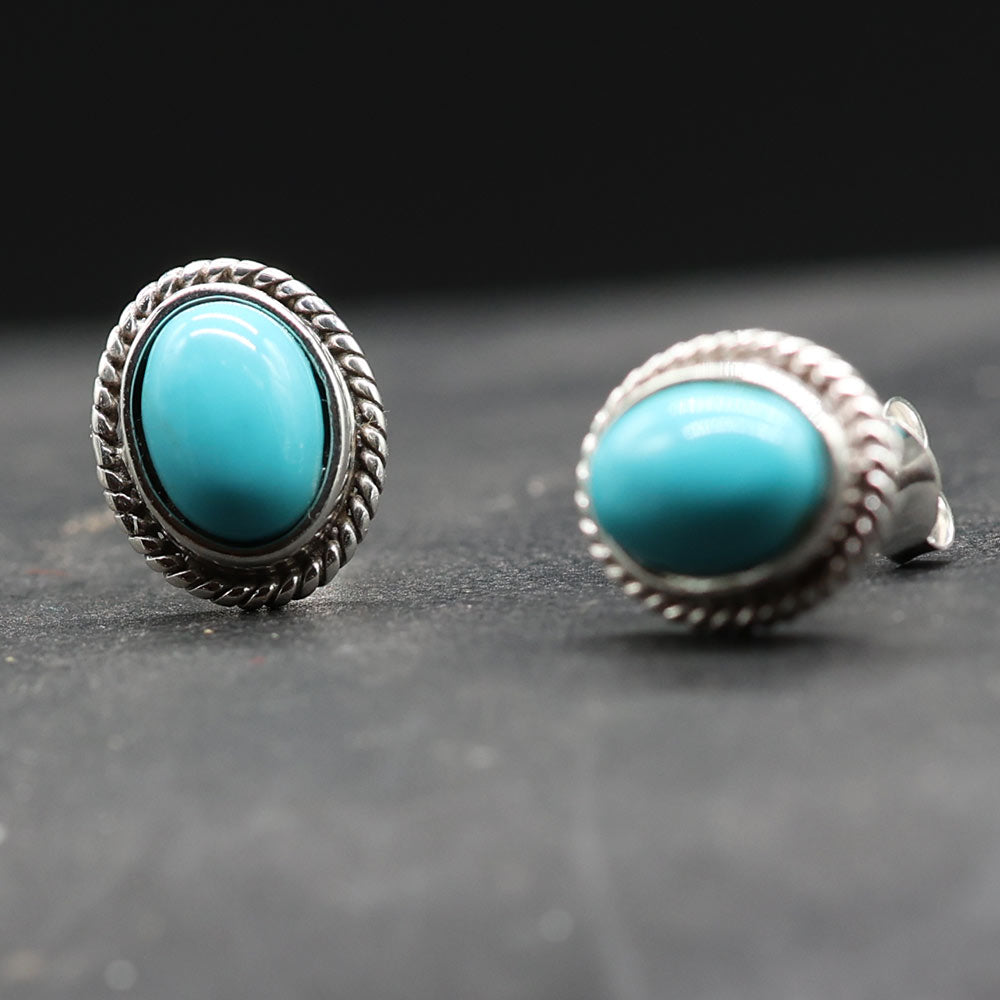 Ohrringe oval Türkis Steinschmuck 925 Silber Ohrschmuck Damen Herren
