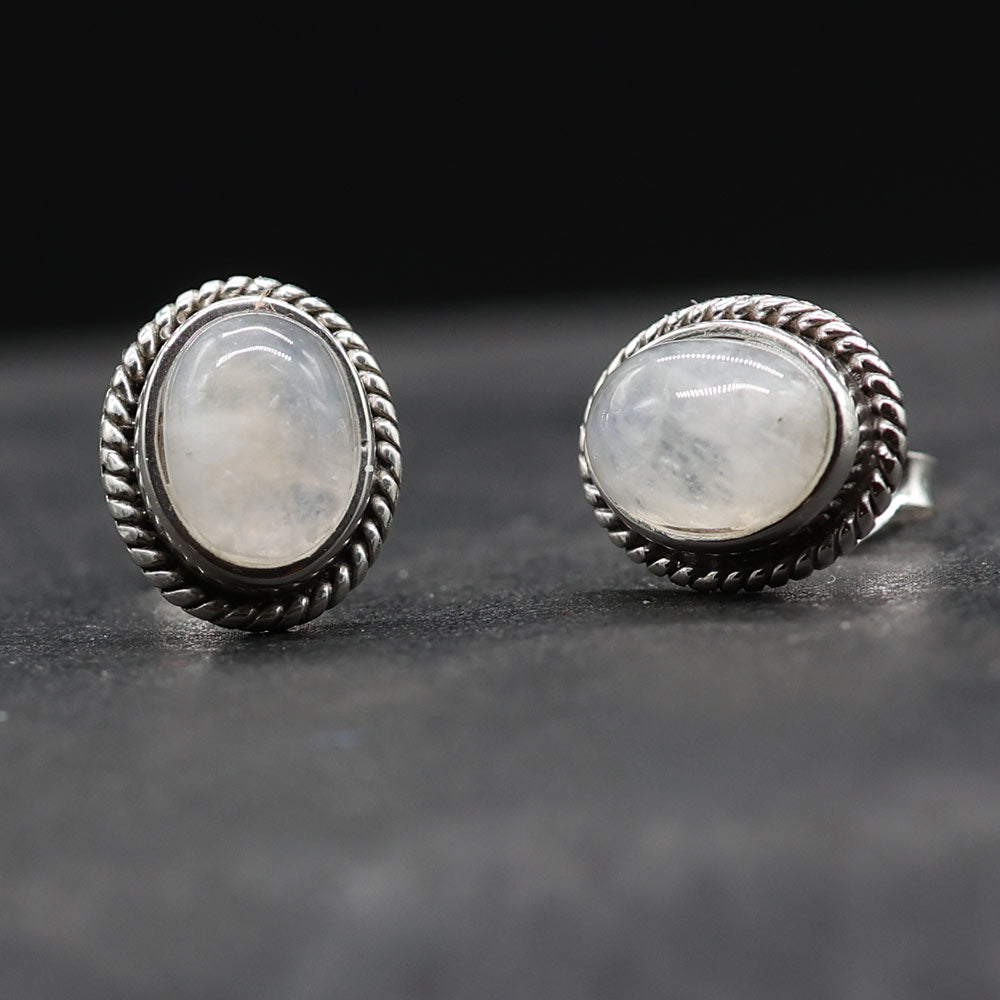 Mondstein OIhrringe oval edel verziert Damen Ohrschmuck Edelstein