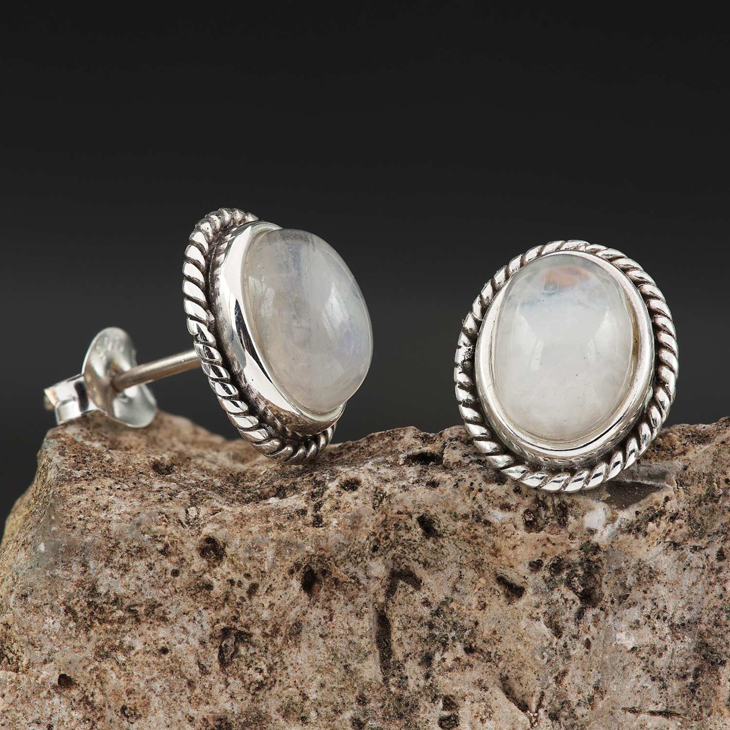 Ohrringe Mondstein edler Damen Ohrring oval 925 Sterlingsilber