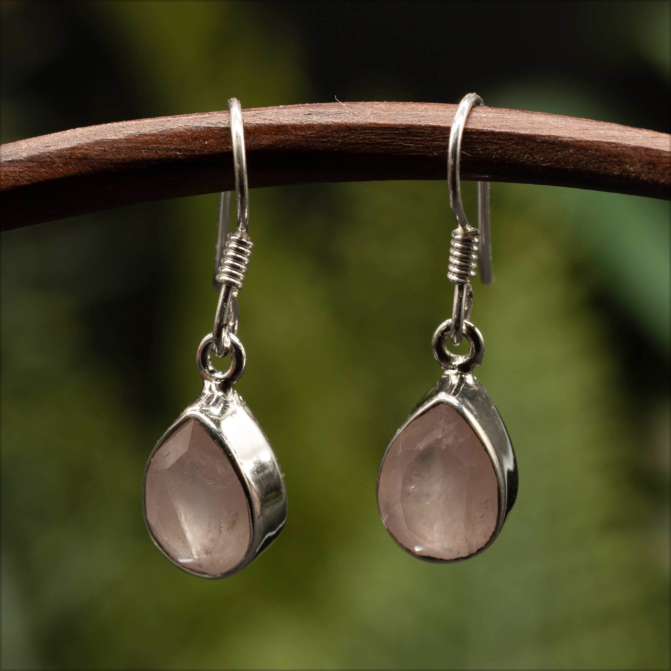 Zarte Ohrringe Rosenquarz schlicht 925 Silber Ohrhänger zeitlos