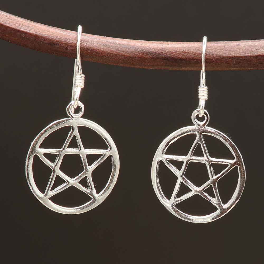 Pentagramm Ohrring Gothic Schmuck 925 Silber Wicca