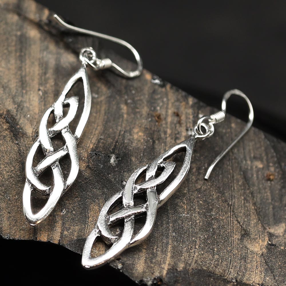 Keltische Ohrringe Silber 925, lange Einhänger Mittelalter Schmuck