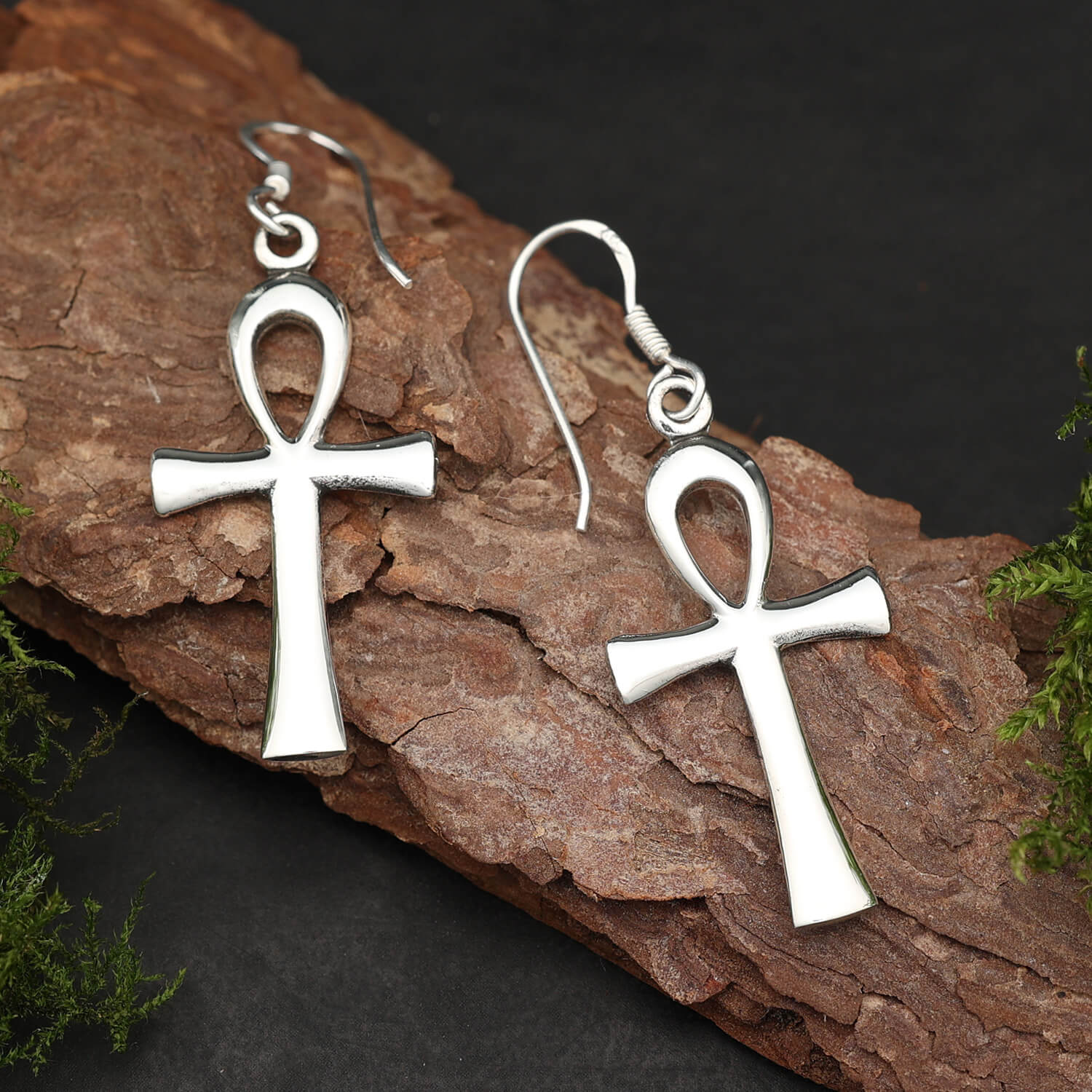 Ankh Silver Earrings, Key of Eternal Life, 925 Silver (Pair)