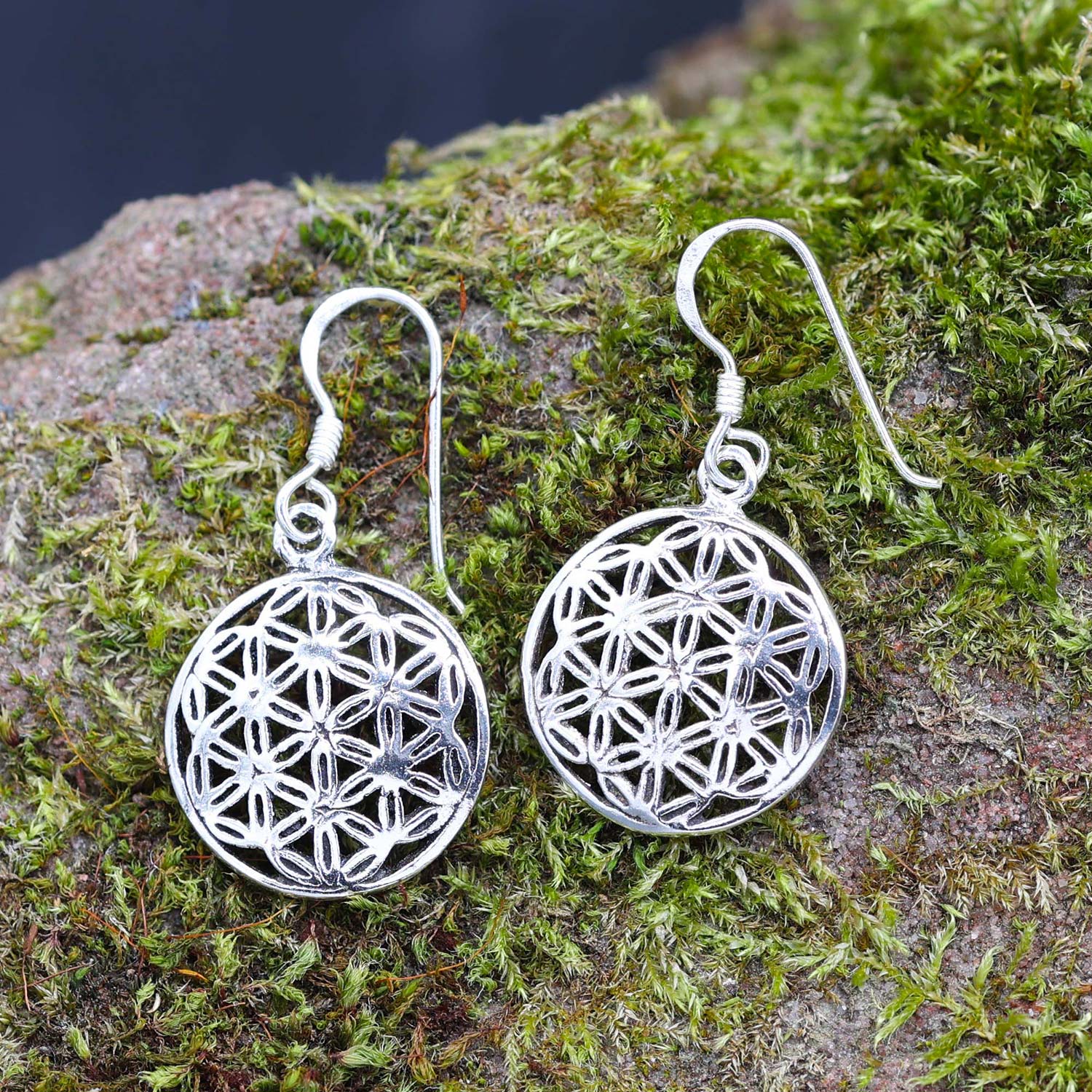 Blume des Lebens Ohrringe Silber Hänger edler Ohrschmuck