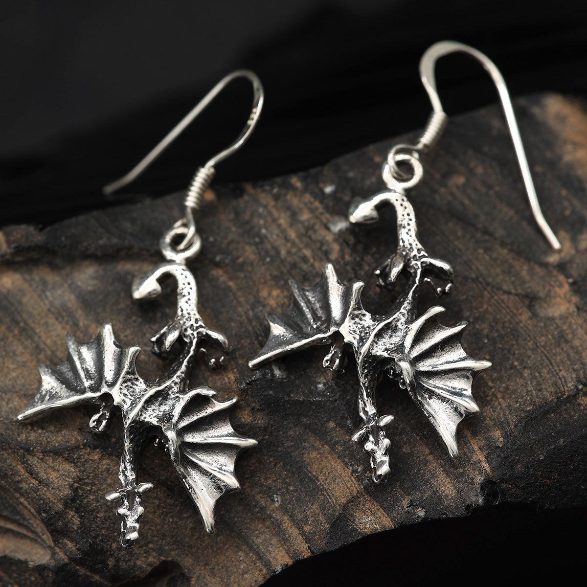 Drache silberne Ohrringe 925 hängender Ohrschmuck