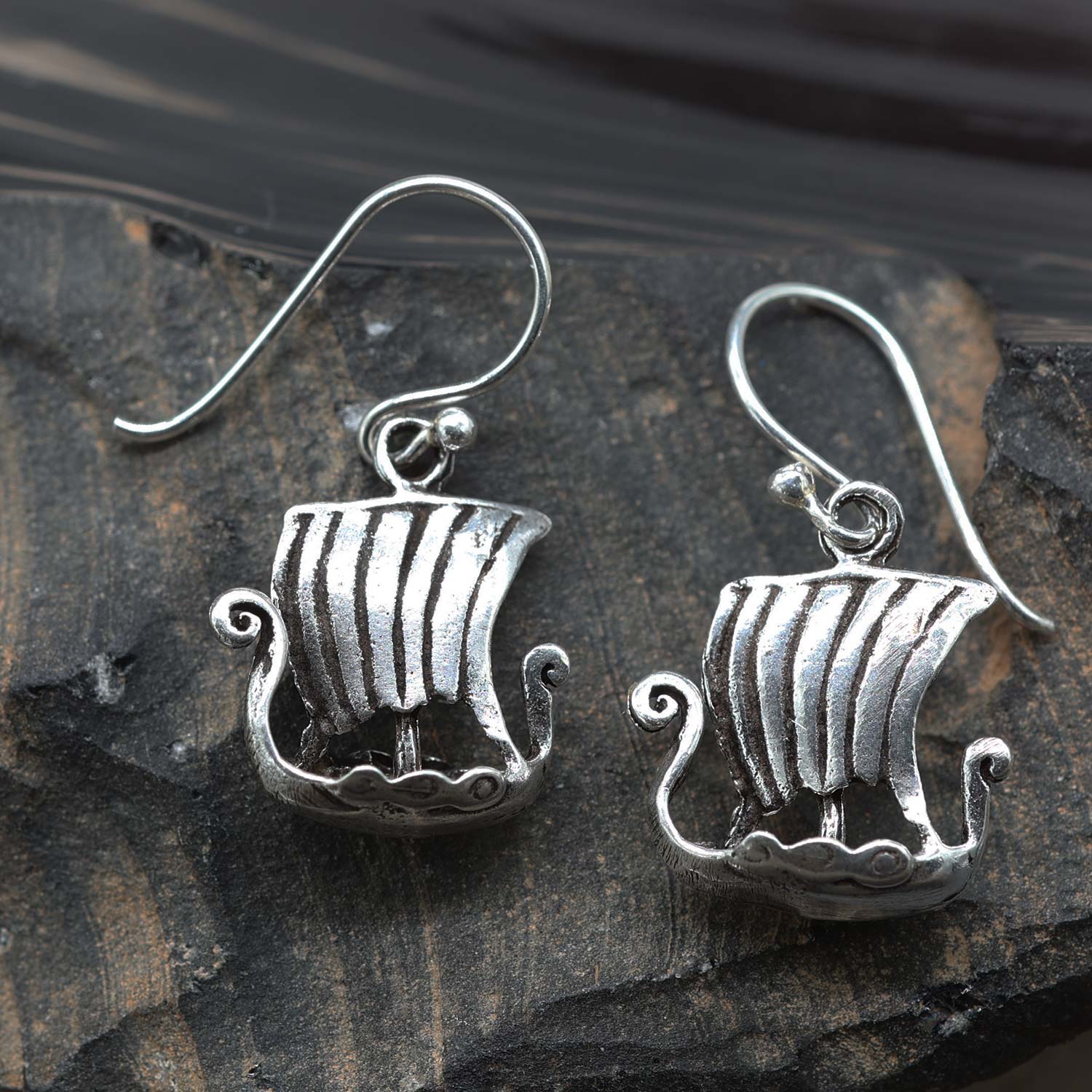 Drachenboot Ohrhänger 925 Silber Ohrschmuck Damen Wikinger Schmuck