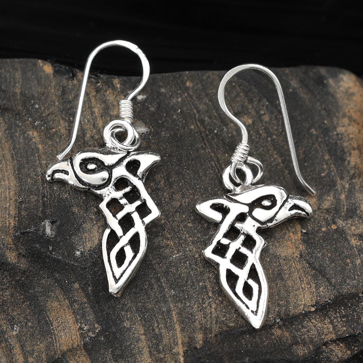 Keltische Raben hängende Ohrringe 95er Silber Ohrschmuck