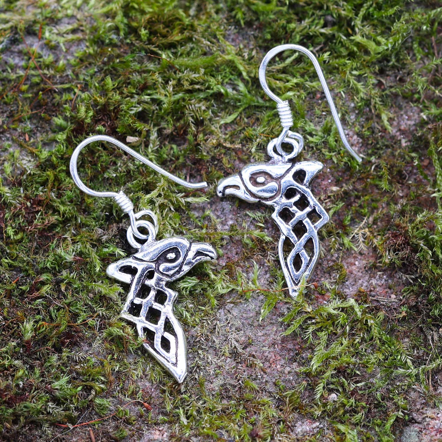 Keltische Raben Ohrringe Silber Hänger edler Ohrschmuck