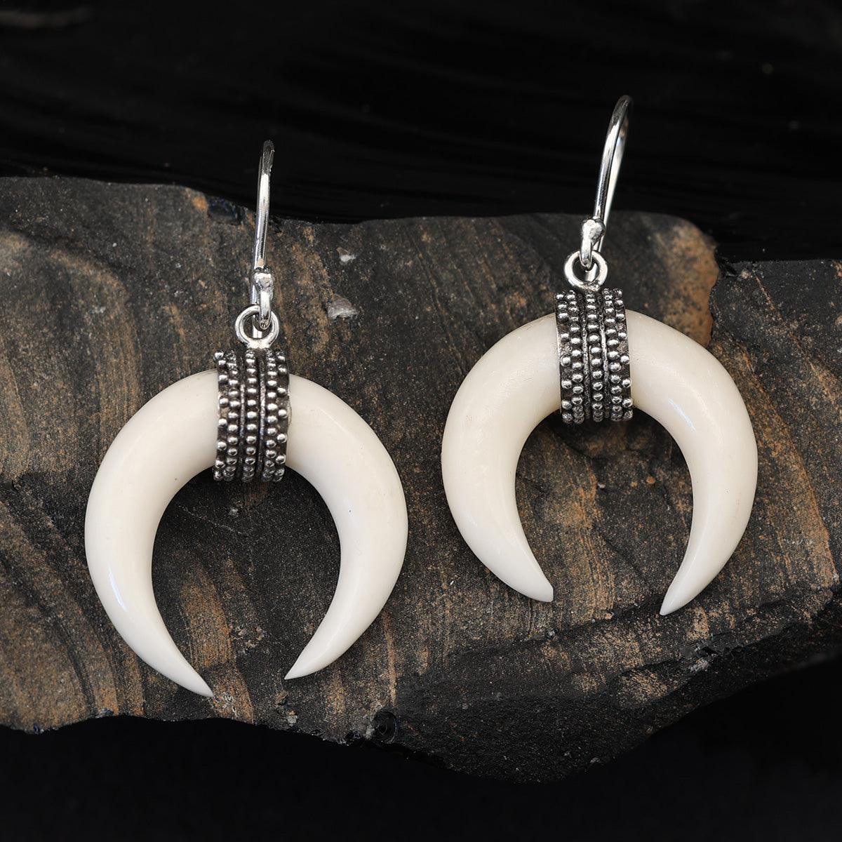 Knochen Ohrringe Ohrschmuck 925 Silber hängend Sichel