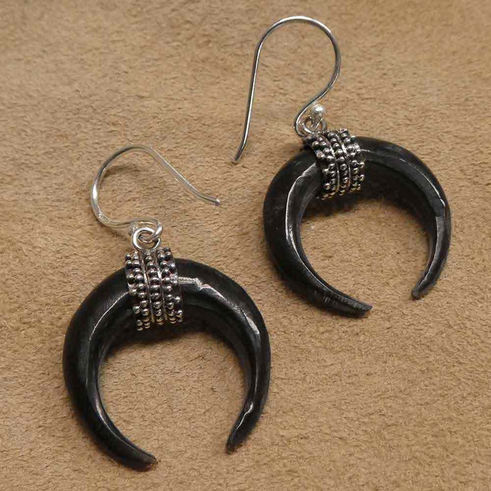 Ohrringe Silber Horn Kombination Handarbeit
