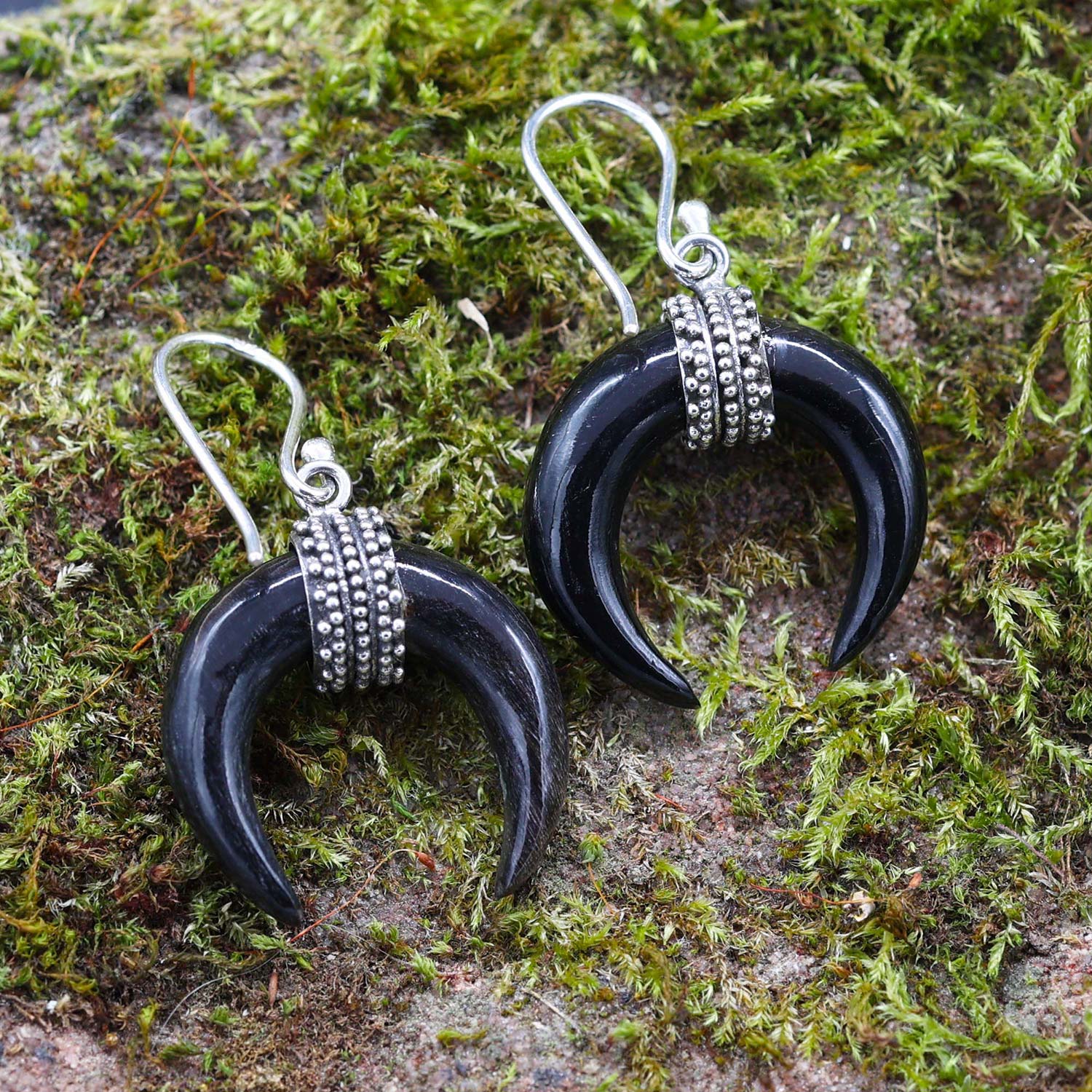Horn Ohrringe Silber Hänger edler Ohrschmuck Sichel
