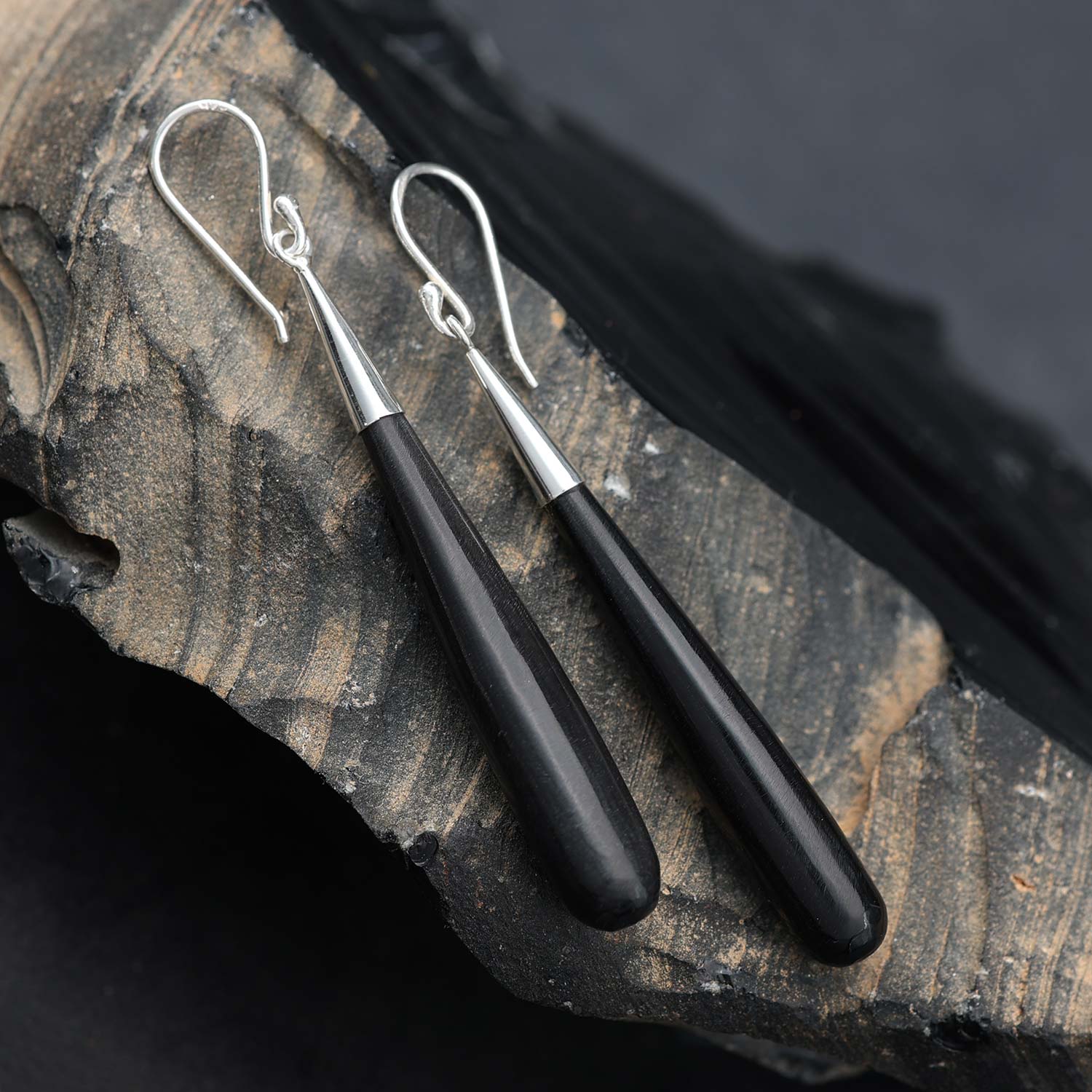 Edle Horn Ohrhänger 925 Silber Ohrschmuck Damen schwarz