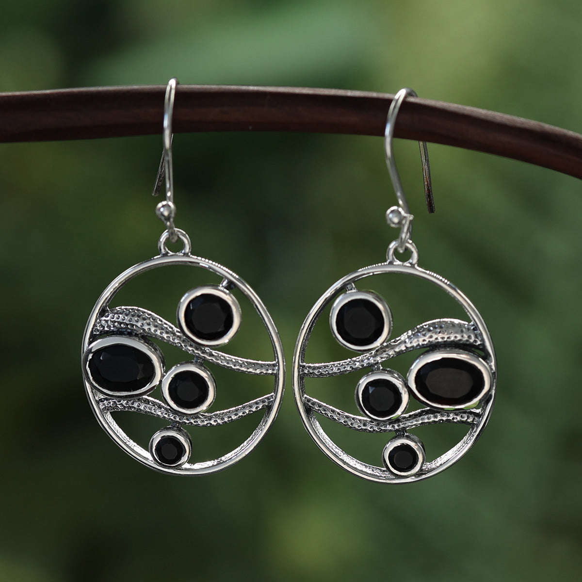 Onyx Ohrringe außergewöhnlich 925 Silber Ohrhänger edel