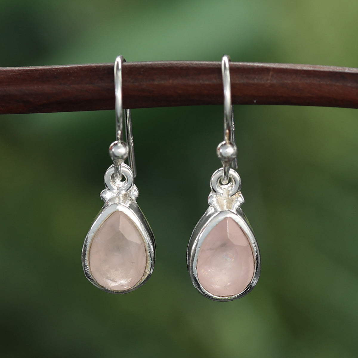 Edelstein Ohrringe Rosenquarz schlicht 925 Silber Ohrhänger zeitlos