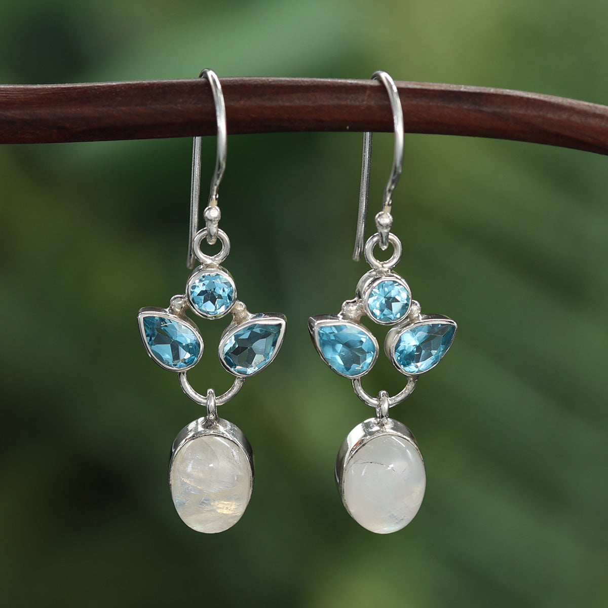 Mondstein und Blauer Topas Ohrhänger 925er Silber
