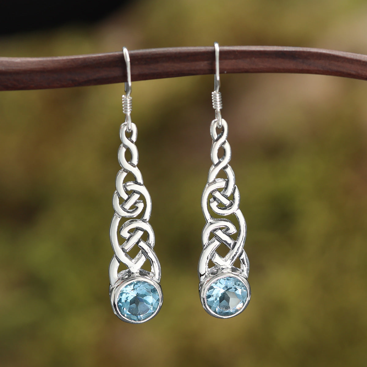 Blauer Topas Kelten Ohrringe 925 Silber Ohrhänger