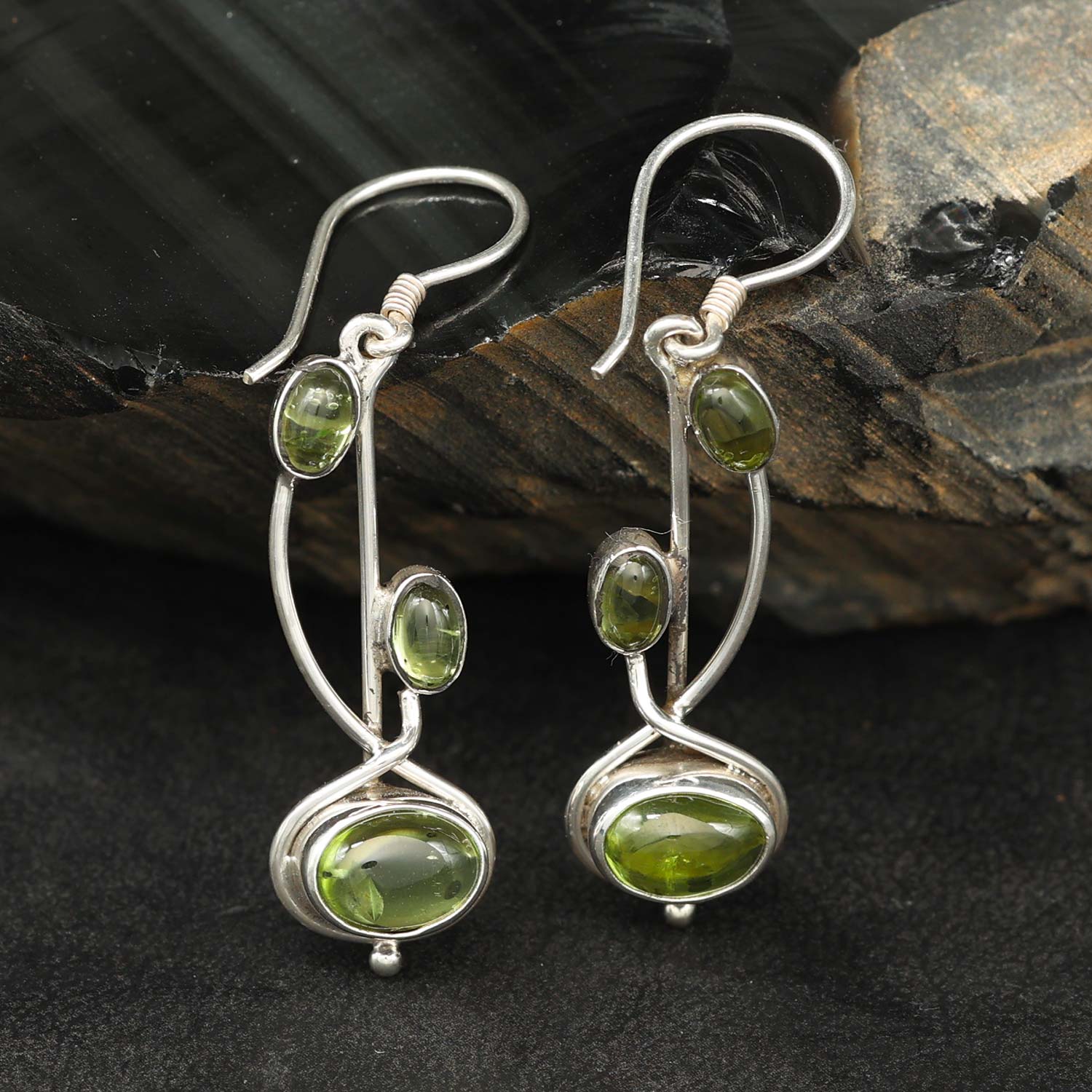 Peridot Steinschmuck Ohrringe feine Einhänger 925 Silber  edel