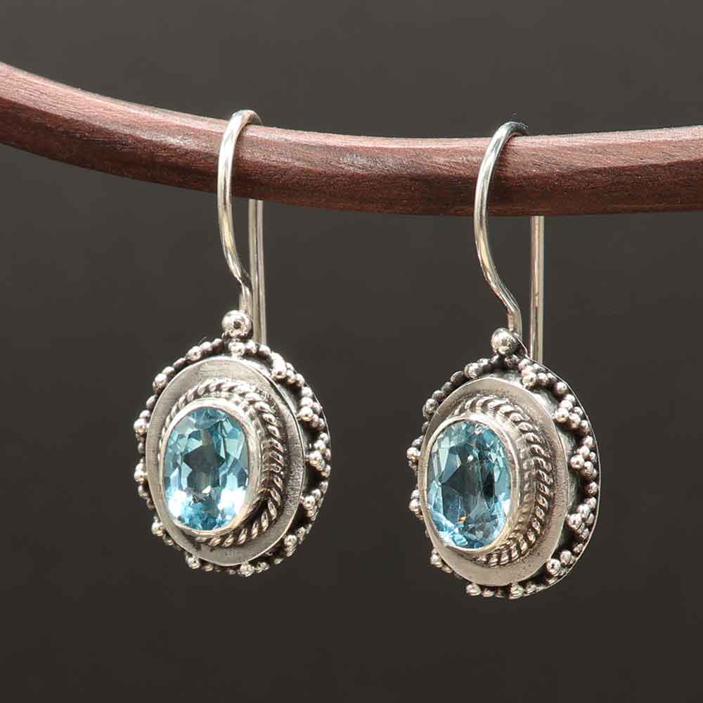 Blauer Topas Ohrschmuck 925 Silberschmuck Edelstein