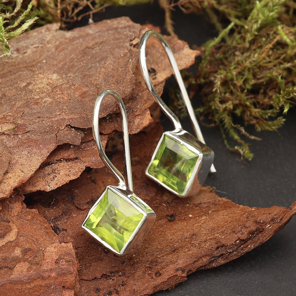 Peridot Ohrschmuck Edelstein Hänger 925er Silber Quadrat