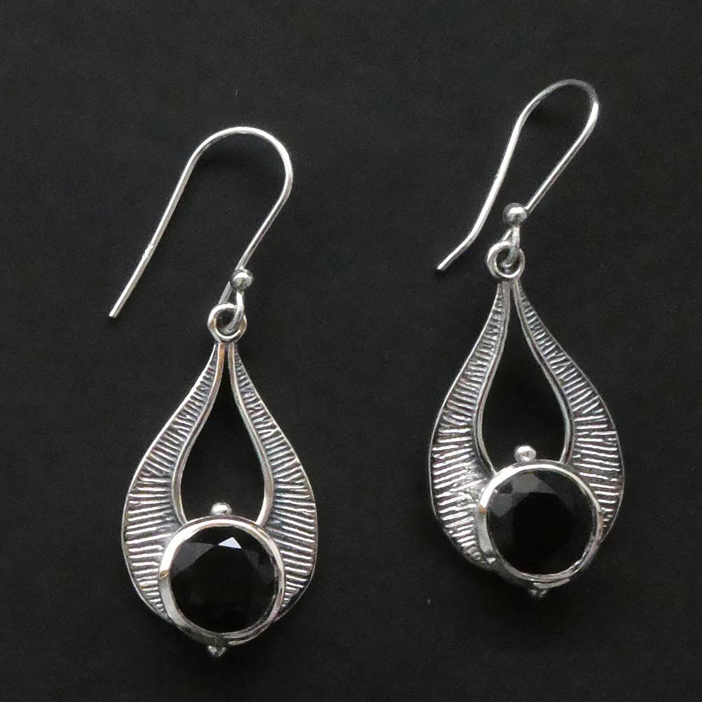 Schwarzer Onyx Ohrschmuck Damen Design 925 Silber Einhänger Edelstein