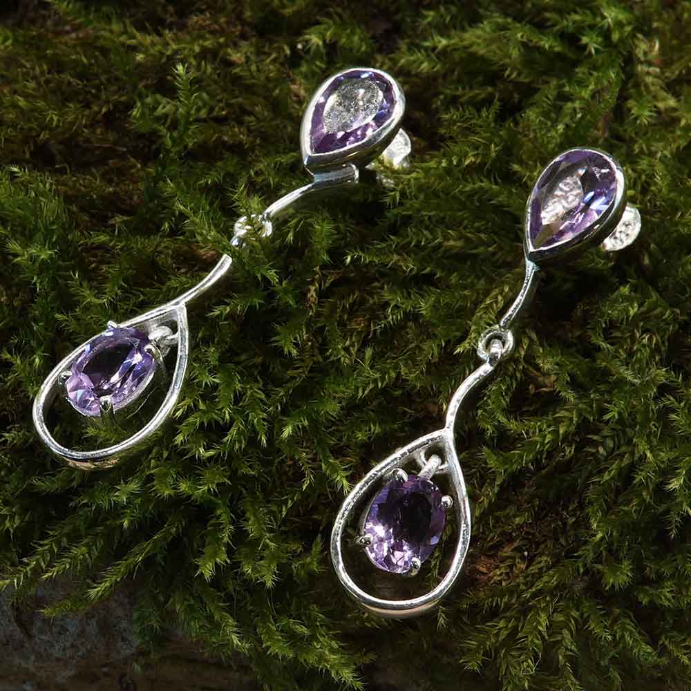 Amethyst edle Ohrringe 925er Silber Design ausgefallener Ohrschmuck für Damen Ohrstecker