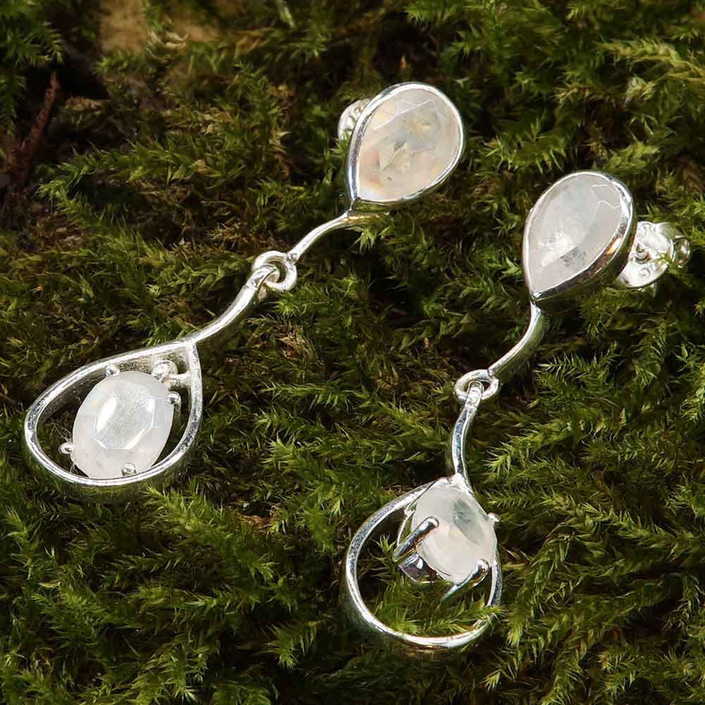 Mondstein edle Ohrringe 925er Silber Design ausgefallener Ohrschmuck Damen Ohrstecker