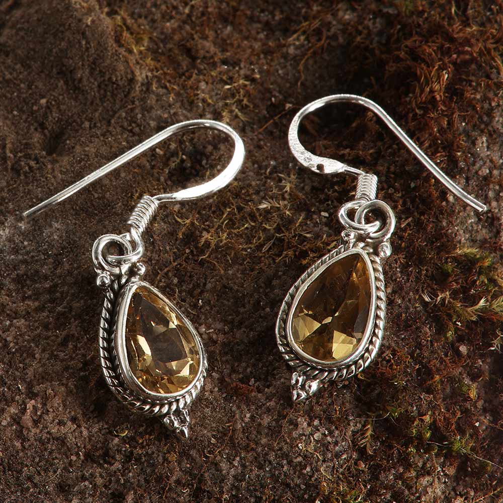 Citrin Ohrringe facettiert aus edelm 925er Silber Damen Ohrschmuck Steinschmuck
