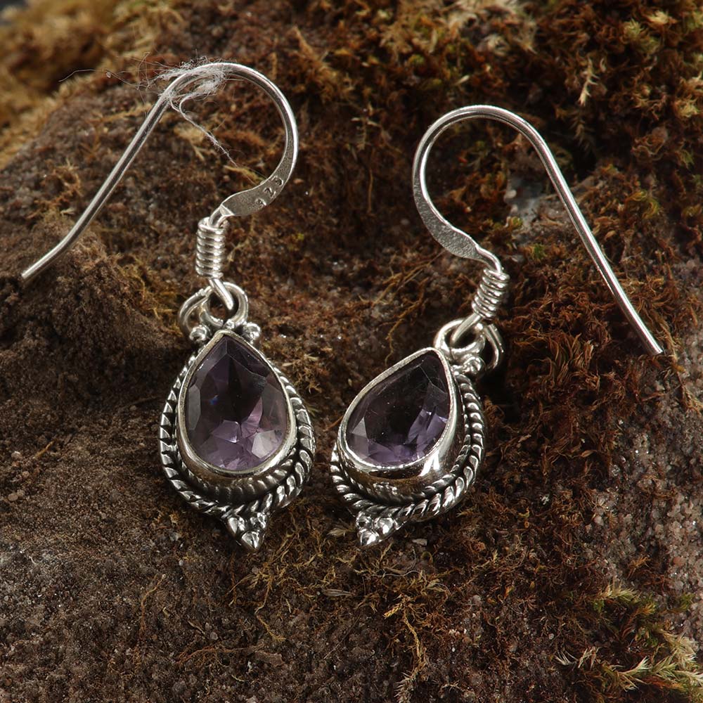 Amethyst Silber Ohrringe mit facettierten Edelsteinen Damen Ohrschmuck 