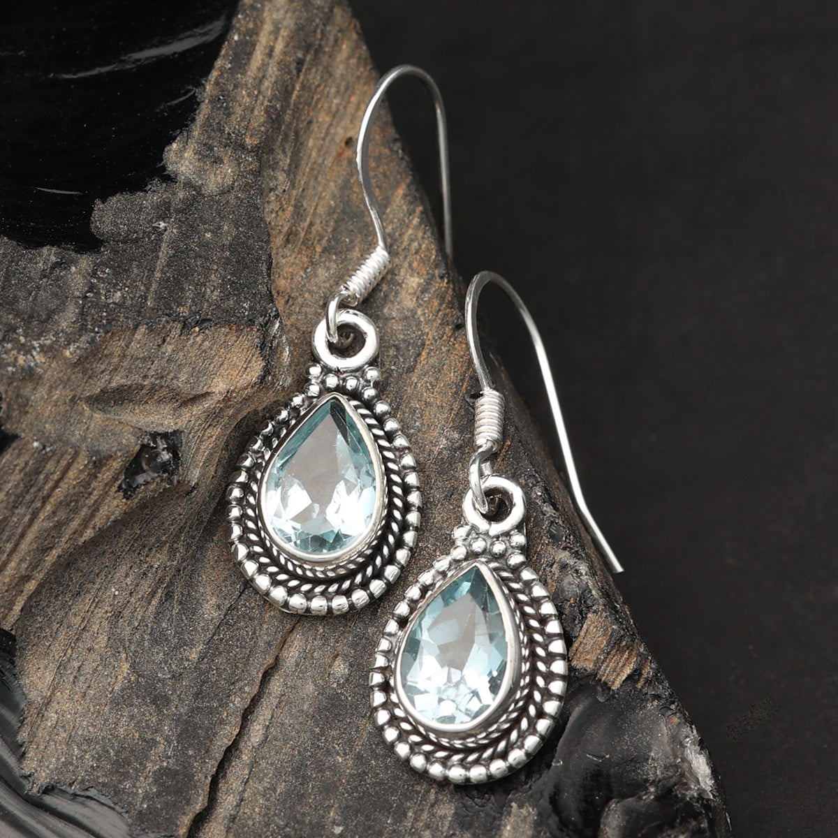 Edelstein Ohrringe 925 Silber Ohrschmuck Blauer Topas