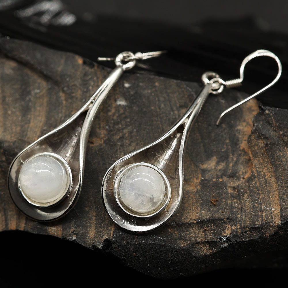 Mondstein Ohrringe Ohrschmuck Damen elegant 925 Silber Einhänger Edelstein