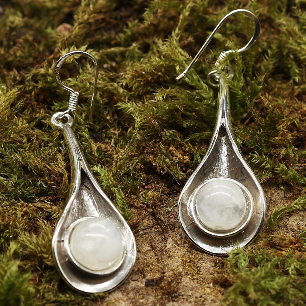 Ausgefallene Mondstein Ohrringe Silber 925 Ohrschmuck edel