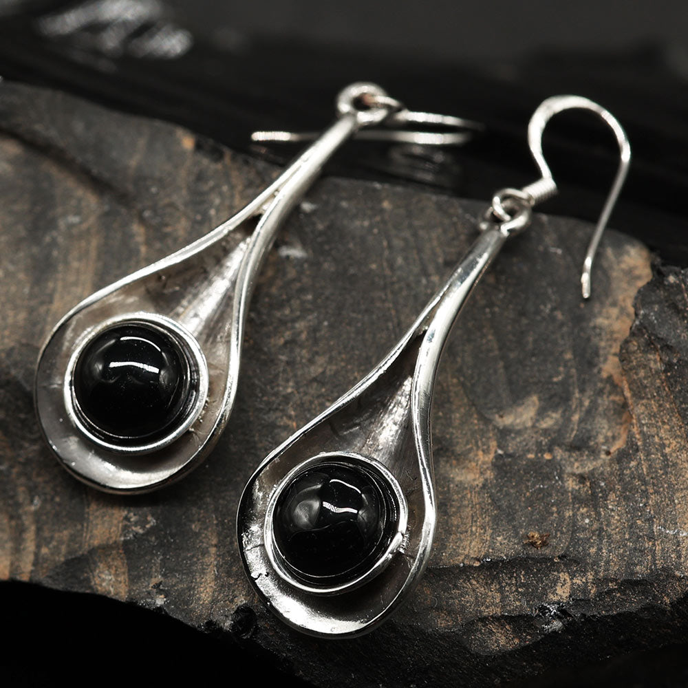 Onyx Ohrringe Ohrschmuck Damen elegant 925 Silber Einhänger Edelstein schwarz