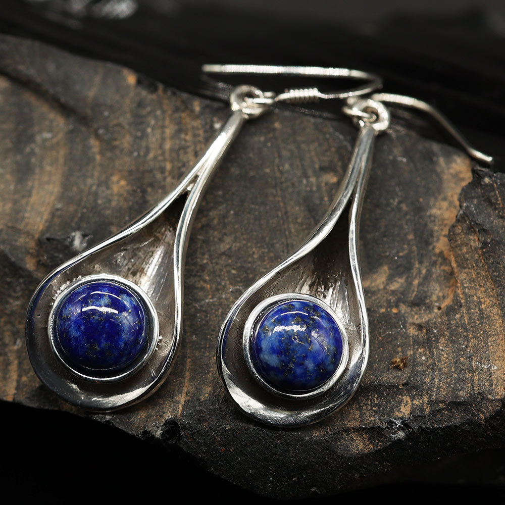 Lapislazuli Ohrringe Ohrschmuck Damen elegant 925 Silber Einhänger Edelstein