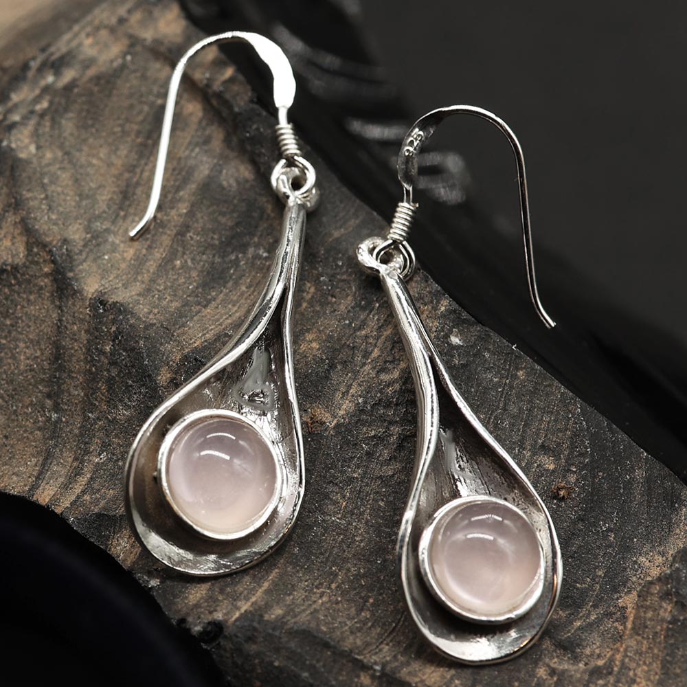 Rosenquarz Ohrringe Ohrschmuck Damen elegant 925 Silber Einhänger Edelstein