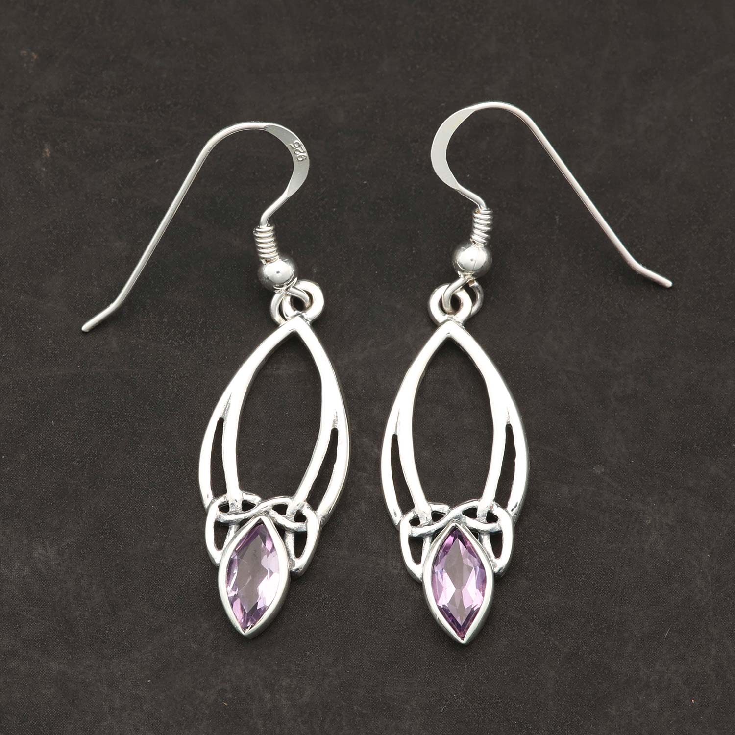 Amethyst Ohrhänger mit keltischen Knoten Sterlingsilber