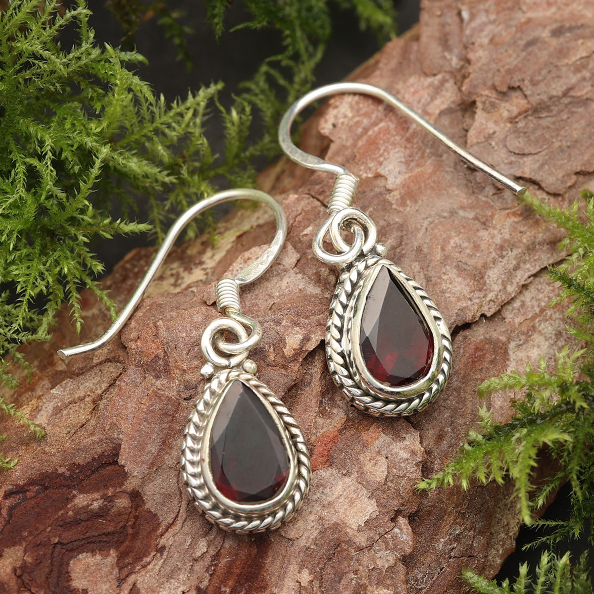 Granat Edelstein Ohrringe 925 Silber Ohrschmuck 