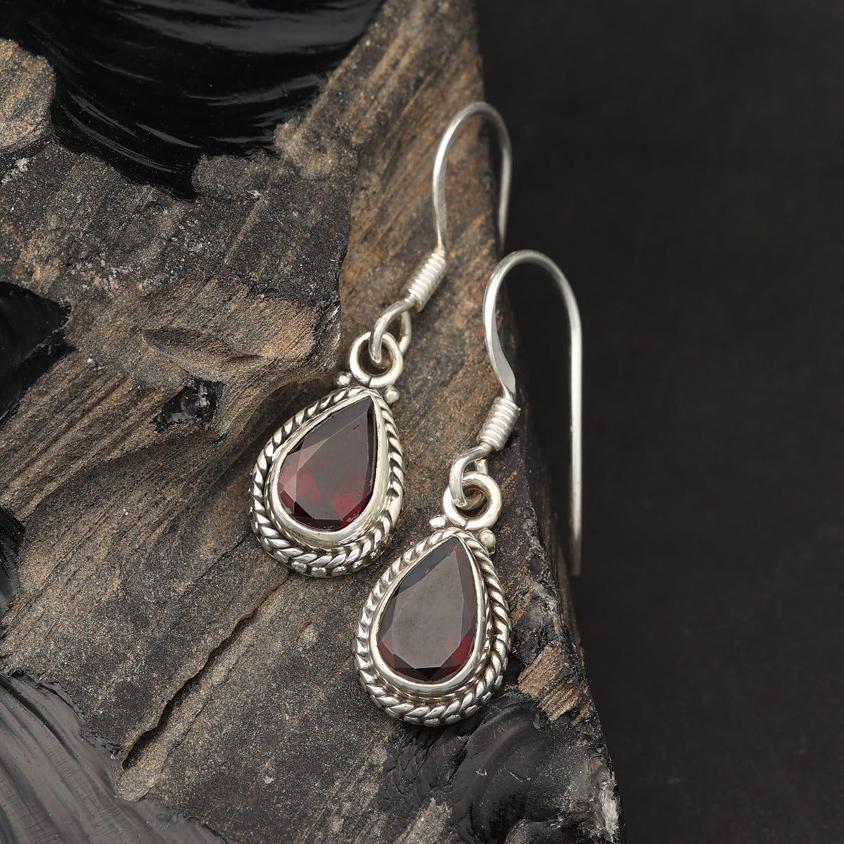 Edle Granat Ohrringe Hänger 925 Silber