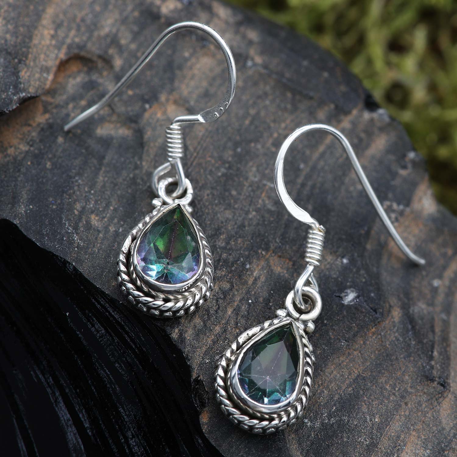 Magic Quarz Ohrschmuck Edelstein Ohrschmuck Ohrhänger 925er Silber