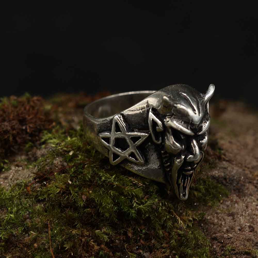Devil 925 Silberring mit Pentagrammen Hexenring
