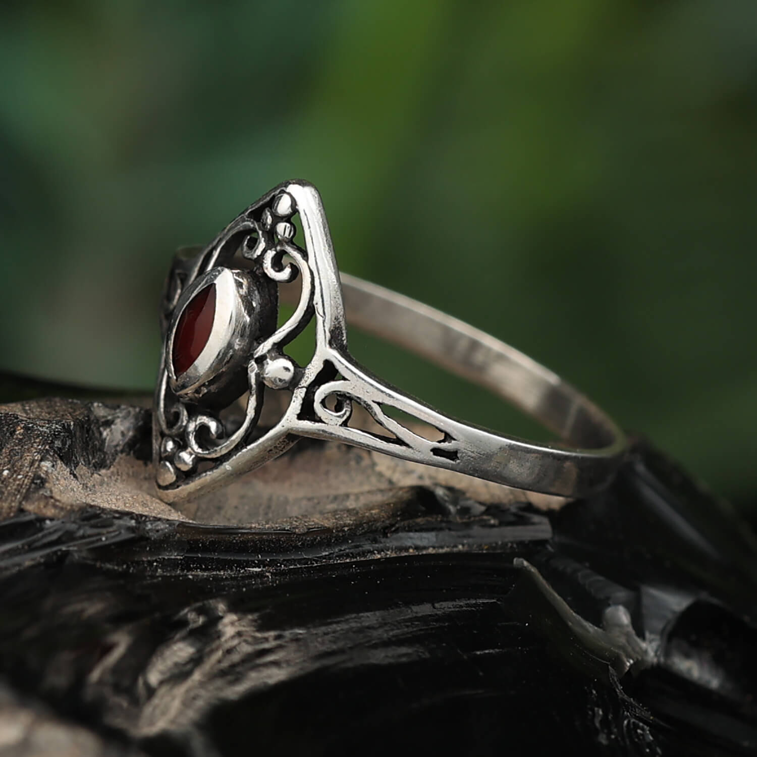 Ring Schmuck feiner Damen Silbering mit Karneol Ornament 925 Silber