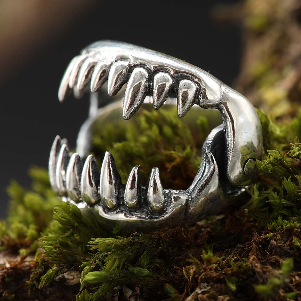 Skuriler Ring 925 Silber Damen Herren Gebiss Gothic Punk Biker