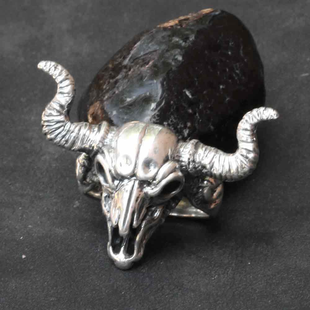 Biker Ring Büffelschädel Silber