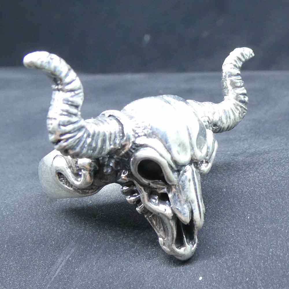 Biker Ring Büffelschädel Silber