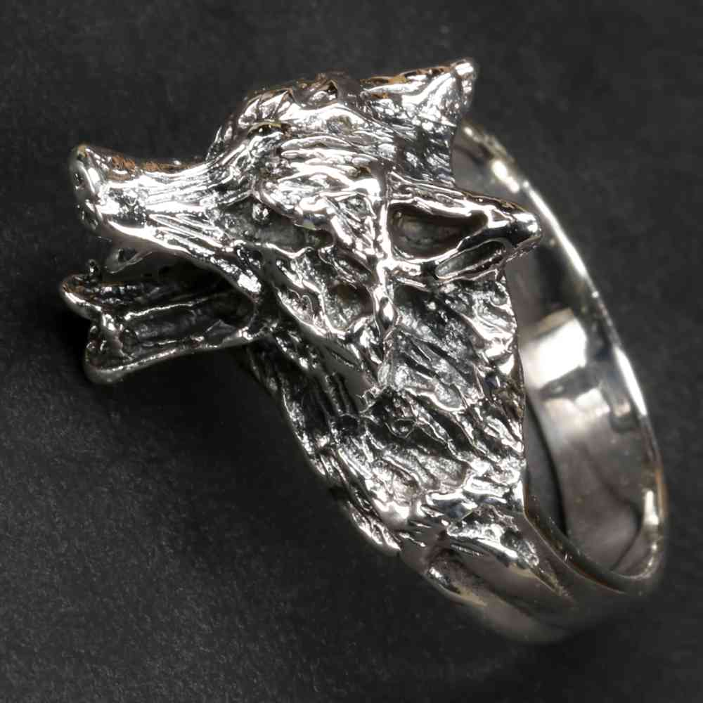 Wolf  Silberring Männer Frauen Sterlingsilber kleine und große Größen