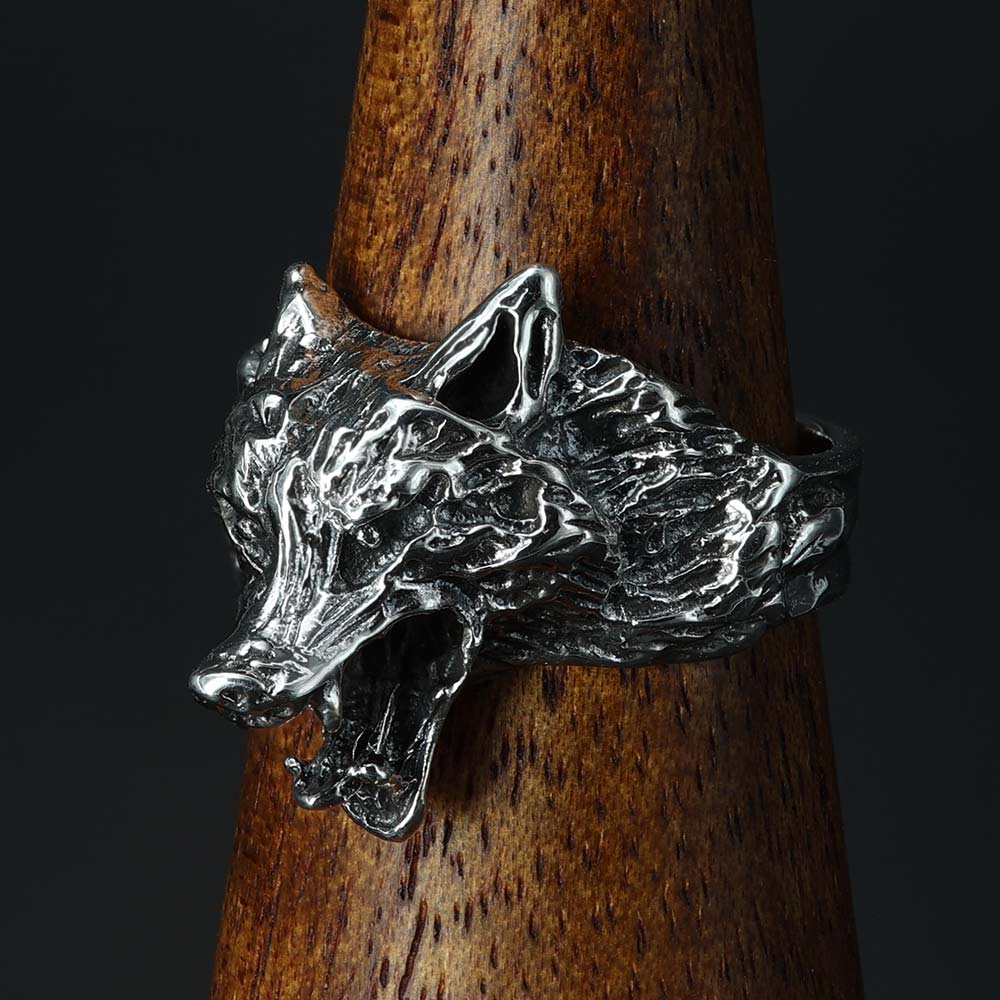 Wolf Ring Herren massiver auffälliger Silberring für Männer Biker