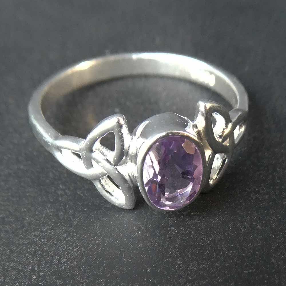Edelstein Amethyst Keltischer Ring 925 Silber Hand geschmiedet